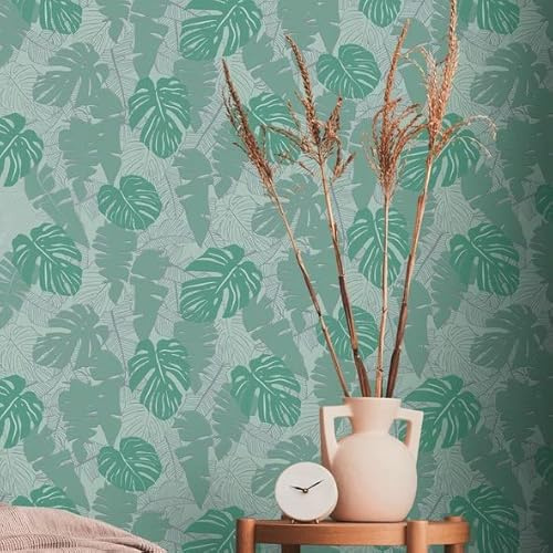 Livingwalls House of Turnowsky 389055 Palm Wallpaper Green Silver Jungle Wallpaper Non-Woven Wallpaper 10.05 m x 0.53 m Made in Germany