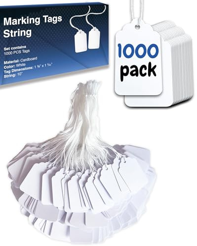 EasyTwelve Price Tags with String Attached, 1000 White Tags, 1.75 x 1.09 in