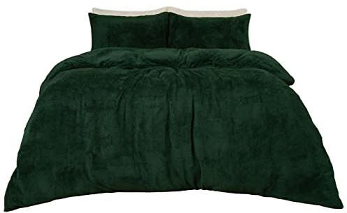 Brentfords Green Fleece Bedding Single, Teddy Fleece Christmas Duvet Covers Bed Sets Ultra Soft Warm Comfy Cosy Winter Bedding with Pillowcases Single Duvet Set