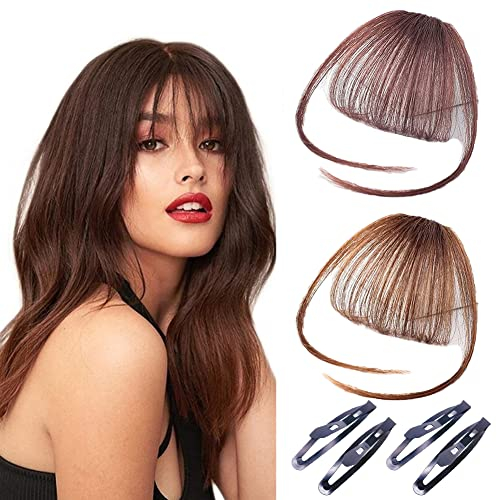 Pinzas Para el Cabello Con Flequillo Postizo, Pelo Natural Clip, Castaño y Negro - 4 Horquillas Incluidas