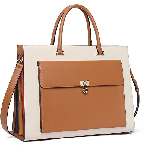 CLUCI Aktentasche Damen PU Leder 15.6 Zoll Laptoptasche Umhängetasche Vintage Business Tasche Arbeitstasche Aktenkoffer Bürotasche mit Schultergurt und Handschlaufe Umhängetasche Vintage Weiß
