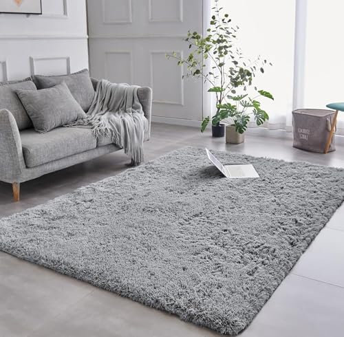 AMEHA Rugs Living Room Grey - Modern Area Rugs for Bedroom, Hallway 80x150 cm Non-Slip - Super Soft Fluffy Shaggy Thick Pile Rug Non-Shedding Easy To Clean