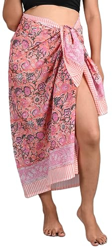 INDACORIFY 100% Baumwolle, handbedruckter Sarong für Damen, Badeanzug, Wickelrock, Strand-Bikini-Wickelrock, Pareo-Schal, Stola für Damen