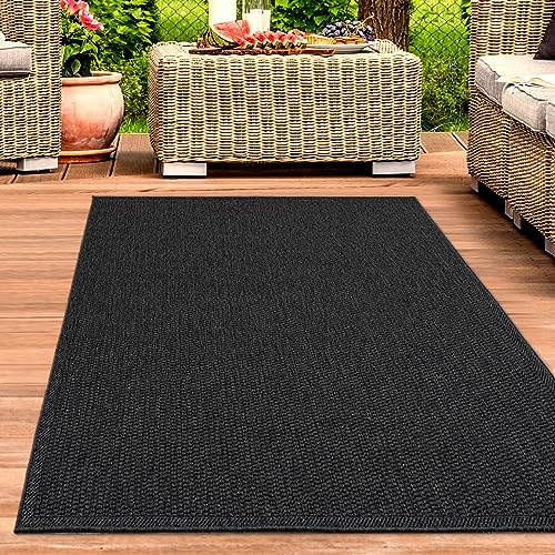 CARPETIA Teppich Outdoor Indoor wetterfest wasserabweisend robust strapazierfähig pflegeleicht Balkon Terrasse Garten anthrazit 120 x 160 cm