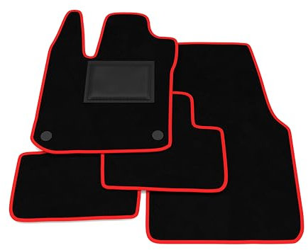 Fußmatten kompatibel mit Renault Twingo 3 2014-2024, roter Rand, maßgeschneiderte Automatten-Set, Velours Fußmatten Set, Autoteppich