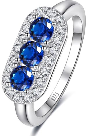 Yaresul Erstellt Blauer Saphir Ring für Frauen Saphir Ring für Frauen 925 Sterling Silber Blau kubischer Zirkonia Ring für Frauen Blau Cocktail Ring Jubiläum Ring, Größe 60(19.1)