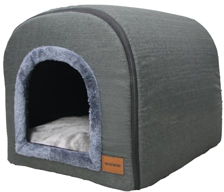 Whiwhi Cueva para gatos, casa para mascotas con tapete esponjoso, cómodas casas para gatos, cueva cálida, casa portátil para gatos, perros, 50 x 42 x 42 cm (gris oscuro)