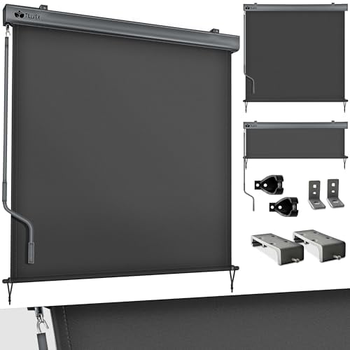 tillvex® Toldo Vertical de 140 x 250 cm para Exterior e Interior, Resistente al Agua con manivela para balcón, terraza y jardín, Estor para balcón, protección Solar de Aluminio