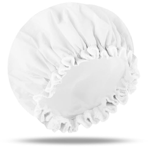 White Shower Cap Reusable Waterproof Terry Lined Shower Cap for Women Flexi Bathing Shower Caps Double Large Shower Cap Elastic Hair Cap for Shower Cap with Terry Cloth Lining for all Hair Types
