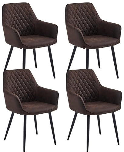 Colenis® - Chaise de Salle à Manger Beverly - Lot de 4 - Marron - Microfibre - avec accoudoir