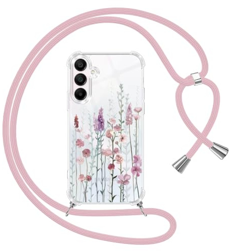 Yoedge Coque avec Cordon pour Samsung Galaxy A15 5G 6,5,Étui Collier Réglable Transparente Case avec Aesthetic Motif Fleur,Silicone TPU + PC Antichoc Housse Tour de Cou Lanière Corde Lanyard Cover,03