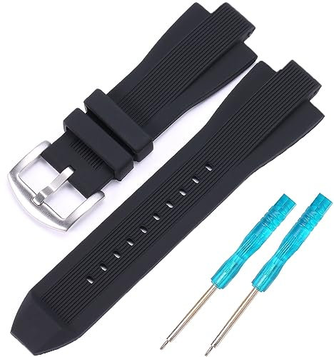 XBDSW Silikon Uhr Zubehör Kompatibel mit Michael Kors MK8383 MK8356 MK8295 MK9020 Uhrenarmband Gummi Ersatz Uhrenarmband 13x29mm Armband (Black Silver buckle)