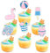 Summer Pink Beach Cupcake Toppers - 18pcs Beach Ball Beach Ball Swimming Ring Cupcake Picks - Hot Pink Girl Summer Beach Bali Hawaiian theme Party Decorations