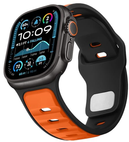 Anlinser Compatibile con Cinturino Apple Watch Ultra 2/Ultra 49mm 46mm 45mm 44mm 42mm, Cinturini in Silicone Sport Loop Compatibile con Apple Watch SE Serie 10 9 8 7,Nero-Arancione