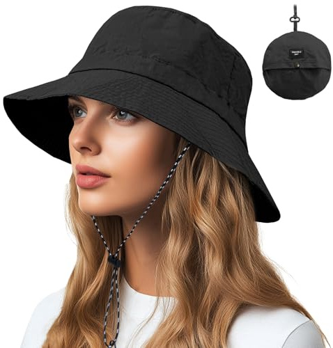 NPQQUAN Waterproof Quick Dry Bucket Hats for Woman Men Packable Foldable Rain Sun Hat Lightweight Hiking Hat (Black)