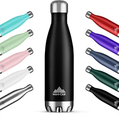 Mont-Clair H2O Gourde isotherme - Bouteille isotherme sans BPA - Gourde inox 750ML, 24h froid & 12h chaud - Bouteille d'eau en acier - 750ML, Noir