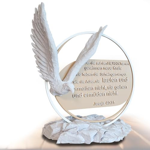 LeDecor Ringvers Serie Adler, Wohnzimmer Deko, 3D Skulptur, Zimmer Aesthetic, Christliches Geschenk Mann Mutter Frau, Taufe, Hochzeitsgeschenk, Konfirmation Deco Skulpturen Ø 21cm (Marmor, Holz)