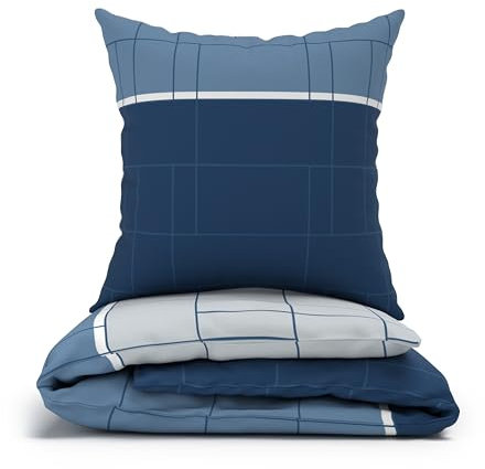 LARAWELL Bettwäsche 135x200 Baumwolle ganzjahres Bettwäsche-Sets blau gestreift geometrisch Premium