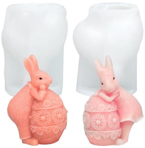 2 Pièces Moule en Silicone Lapin Pâques, Moule à Bougie Lapin 3D, Moules de Moulage pour Bougies de Lapin de Pâques, Moule de Bougie de Silicone pour Bougies en Plâtre en Résine époxy