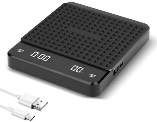 Kaffeewaage mit Timer, Espresso Waage Küchenwaage Digital mit LED-Anzeige und Tara-Funktion, Wiederaufladbare Kaffee Waage, 0,1 g Hochpräzise Espressowaage, Coffee Scale für Küche/Backen/Kochen