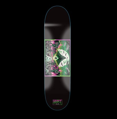 Habit Skateboard Deck, Professionelles Design, Handgefertigt in Deutschland, Schwarzes Brett mit Künstlerischem Grün-Pink Aufdruck (9,0)