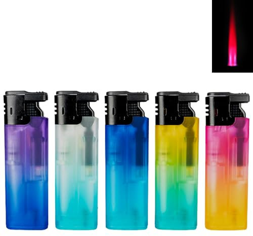 5X Sturmfeuerzeug Turboflamme Turbofeuerzeug Top Motive Turbo Flamme Feuerzeug mit Schutzkappe absolut windfest Gasfeuerzeug nachfüllbar (Color Gradient)