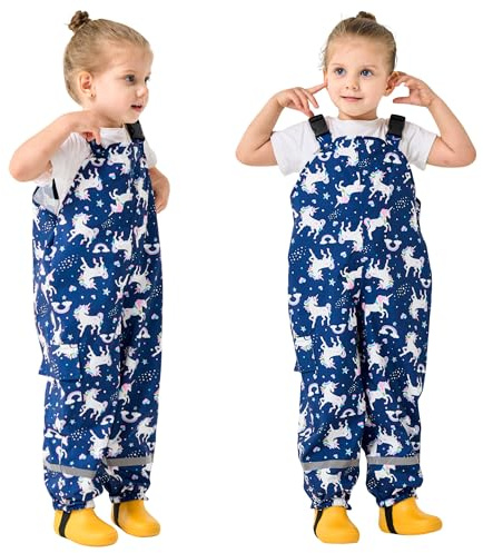 Baogaier Pantaloni Impermeabili Bambini, Salopette Impermeabile Pantalone Pioggia Leggero Riflettenti Non Imbottiti Antipioggia Ragazze Outdoor Abbigliamento per 5 Anni, Cavallo Blu Navy