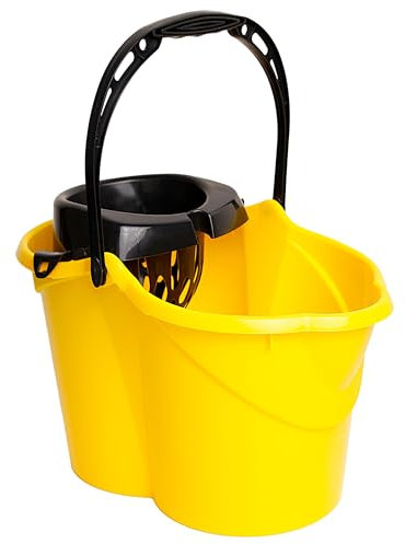MAYA Cubo Ovalado con Escurridor de 15L. con Asa Ergonómica. Escurridor Gris. Fabricado en PPL. Amplia Variedad de Colores. (Amarillo)