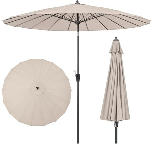 RELAX4LIFE Parasol Droit Inclinable à 30°| Parasol de Jardin Extérieur Rond | 18 Baleines en Fibre de Verre | Protection Solaire | Montage Facile | Compact pour Balcon Terrasse (270CM,Beige)