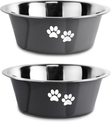 SUOXU Ciotole per Cani in Acciaio Inox da 2 Pezzi(Grigio scuro-860ML), Base antiscivolo, Ciotola per in Metallo Isolata e Resistente Agli Schizzi,Adatta per Cani di Taglia Grande,Media,cani di piccola