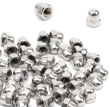 MUNTE 50 Pièces Cache Ecrou en Acier Inoxydable M8, Écrou Borgne Hexagonal avec Pas Uniforme, Écrou de Dôme Argent, Convient aux Machines, Pièces Automobiles, Meubles, Pièces Détachées