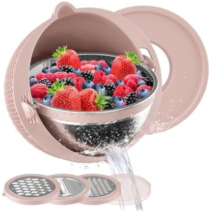 Agwuoetr Colander with Mixing Bowl Grater Set Colander Bowl Fruit Strainer Bowl Colanders&Food Strainers Rotatable Kitchen Bowl Easy to Use -A