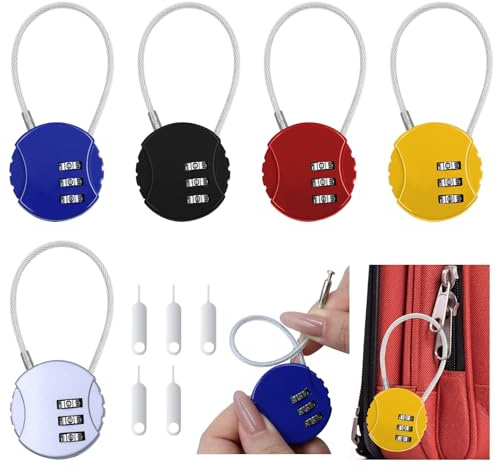 5 Farben 3 Stelliges Zahlenschloss mit 5 Reset Pins, Zahlencode Vorhängeschloss aus Metall, Wetterfestes Kabinett-Schloss für Schränke, Spinde, Sporttaschen und Koffer