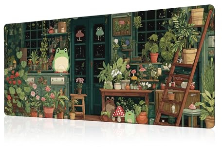 Cute Frog Kawaii Green Mouse Pad Desk Mat XL Extended Large Gaming Desk Pad Mousepad, Green Plant Computer Laptop Keyboard and Mouse Mat, Desktop Protector Mat for Office and Home 31.5x11.8 in