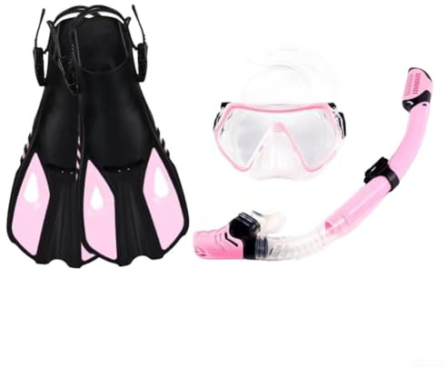 Kit da snorkeling con maschera regolabile e boccaglio Dry Top per un maggiore comfort esplorazione subacquea (S/M rosa)