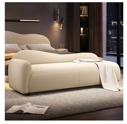 Bettbank für Schlafzimmer, einfache Chaiselongue, kompaktes Wohnungssofa, cremefarbener Nachttisch, elegante Aufbewahrung, Ottomane für Heimdekoration