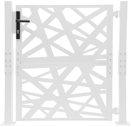 Puerta de jardín de metal, 105 x 100 cm, con cerradura, valla de acero para jardín, terraza, valla exterior, puerta de hierro, puerta de seguridad, puerta de entrada (blanco)