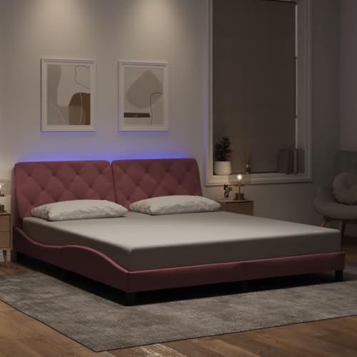 Solivagant Cadre de lit avec LED sans Matelas Rose 180x200 cm Velours,(30.32 KG)