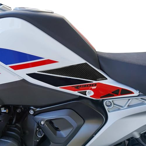 LABELBIKE 3D Motorrad Tankaufkleber kompatibel mit BMW | R1300RS, Seitenschutz aus Kunstharz, kratzfest, Zierleiste, Rot