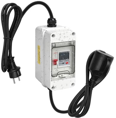 Mobiler digitaler Stromzähler, 230V 16A Zwischenzähler Strom mit Fehlerstromschutz und Energieüberwachung, wasserdicht IP65, Stromspeicher bei Stromausfall, 2 x1.5M Kabel für Wohnmobile