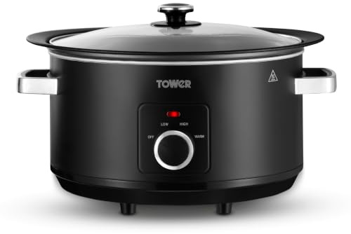 Tower Sear & Stew 6.5L Slow Cooker with Aluminium Hob-Safe Pot, One Pot Cooking, Non-Stick & Dishwasher Safe, 3 Heat Settings, 290W, Black, T19066BLK
