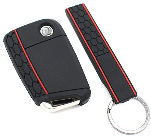 Schlüssel Hülle + Keytag VB für 3 Tasten Auto Schlüssel Silikon Cover von Finest-Folia (Schwarz)