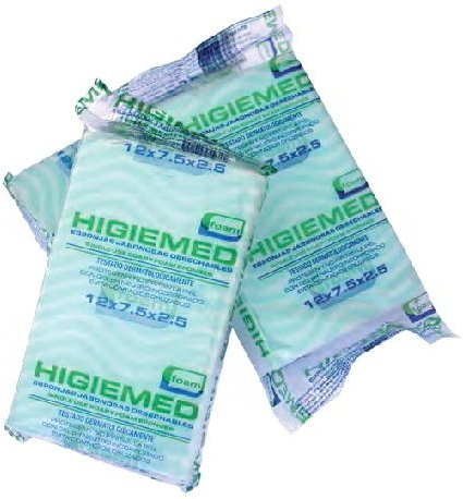 Esponjas jabonosas desechables de foam Higiemed. 12x7.5x2.5cms. 200 unidades envasadas individualmente