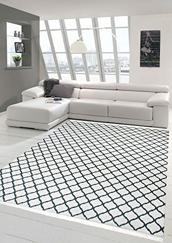 Merinos Teppich Retro Designteppich Wohnzimmerteppich modern waschbar in Creme Schwarz Größe 120x160 cm
