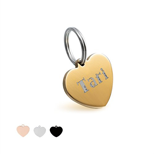 Gredstar Hundemarke mit Gravur Edelstahl ID Tag Herz Erkennungsmarke Adressanhänger (Gold,L)