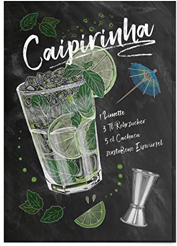 JUNIWORDS Poster mit/ohne Holzrahmen - Wähle ein Motiv - Cocktail Caipirinha - Wähle eine Größe - 30 x 40 cm (M) ohne Rahmen
