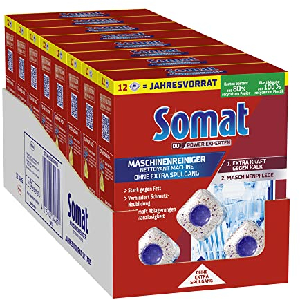 Somat Maschinenreiniger Tabs Anti-Kalk (7x12 WL), Spülmaschinenreiniger für monatlichen Gebrauch, Reinigungs-Tabs für die Spülmaschine, kein extra Spülgang