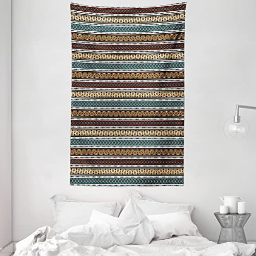 ABAKUHAUS Boho Wandteppich und Tagesdecke, Form-Muster aus Weiches Mikrofaser Stoff Waschbar ohne Verblassen Digitaldruck, 140 x 230 cm, Braun Weiß