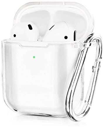 VIGOSS Airpods Hülle Kompatibel mit Apple AirPods 1 2 Generation Transparent Weiche TPU Schutzhülle Airpods Wireless Charging Case mit Karabiner(Klar)