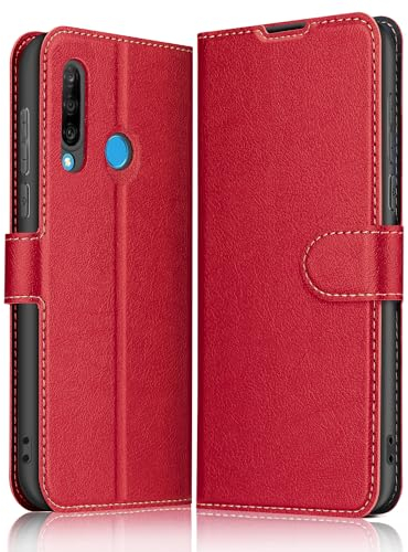 ELESNOW Cover per Huawei P30 Lite / P30 Lite New Edition, Flip Custodia in Pelle PU Premium per Huawei P30 Lite / P30 Lite New Edition (Rosso)…